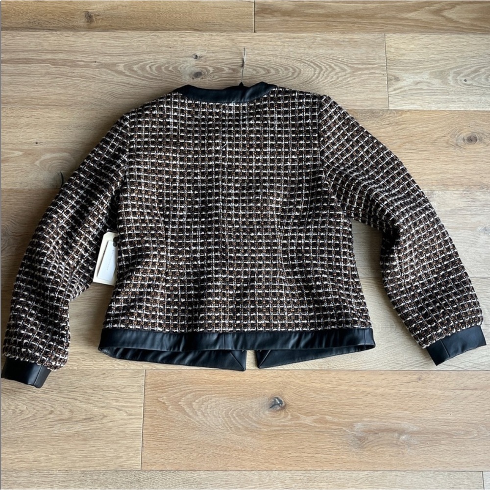 Anthropologie Tweed Vegan Leather Trimmed Jacket with bows (L) - Picture 5 of 6